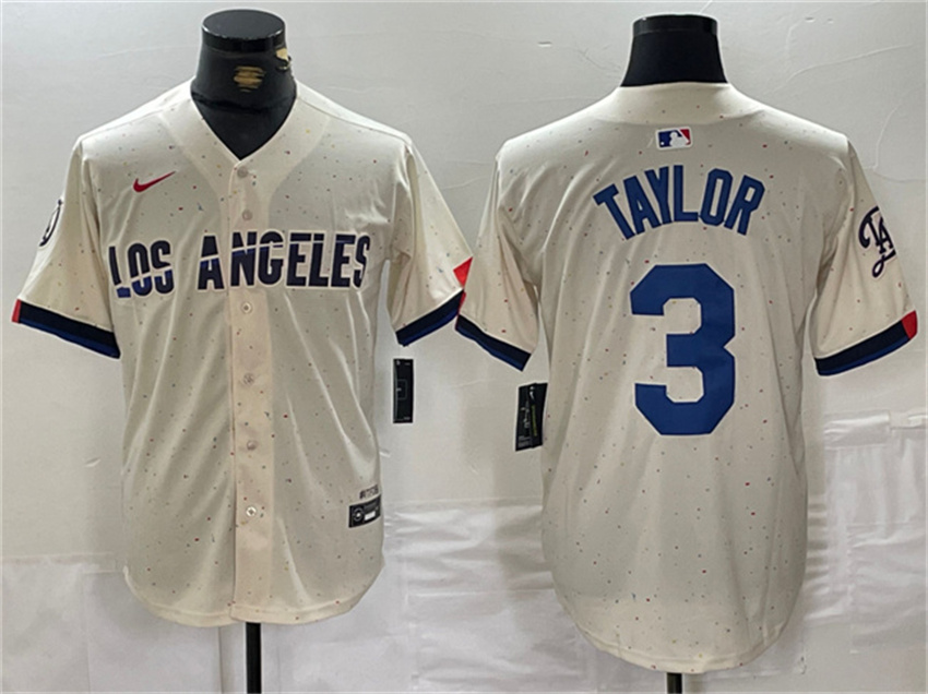 Men's Cream Los Angeles Dodgers #3 Chris Taylor Stitched Baseball Jersey